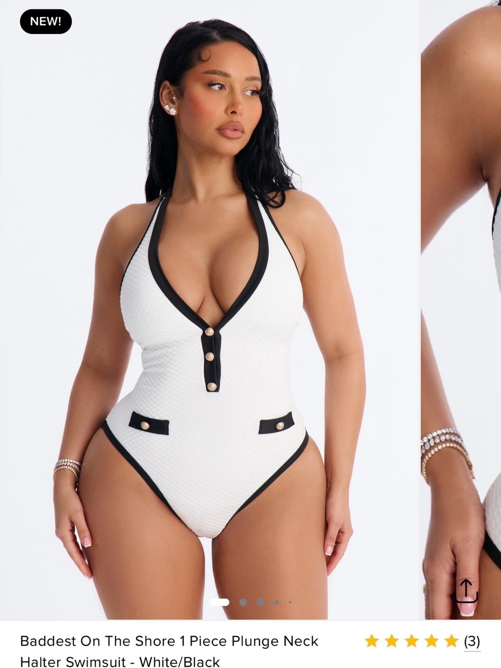 Fashion Nova Baddest On The Shore 1pc Swimsuit White Black Size S